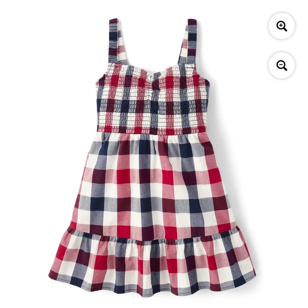 The Children’s Place Girls Strappy Gingham Smocked Ruffle Dress Size XXL (16) NW